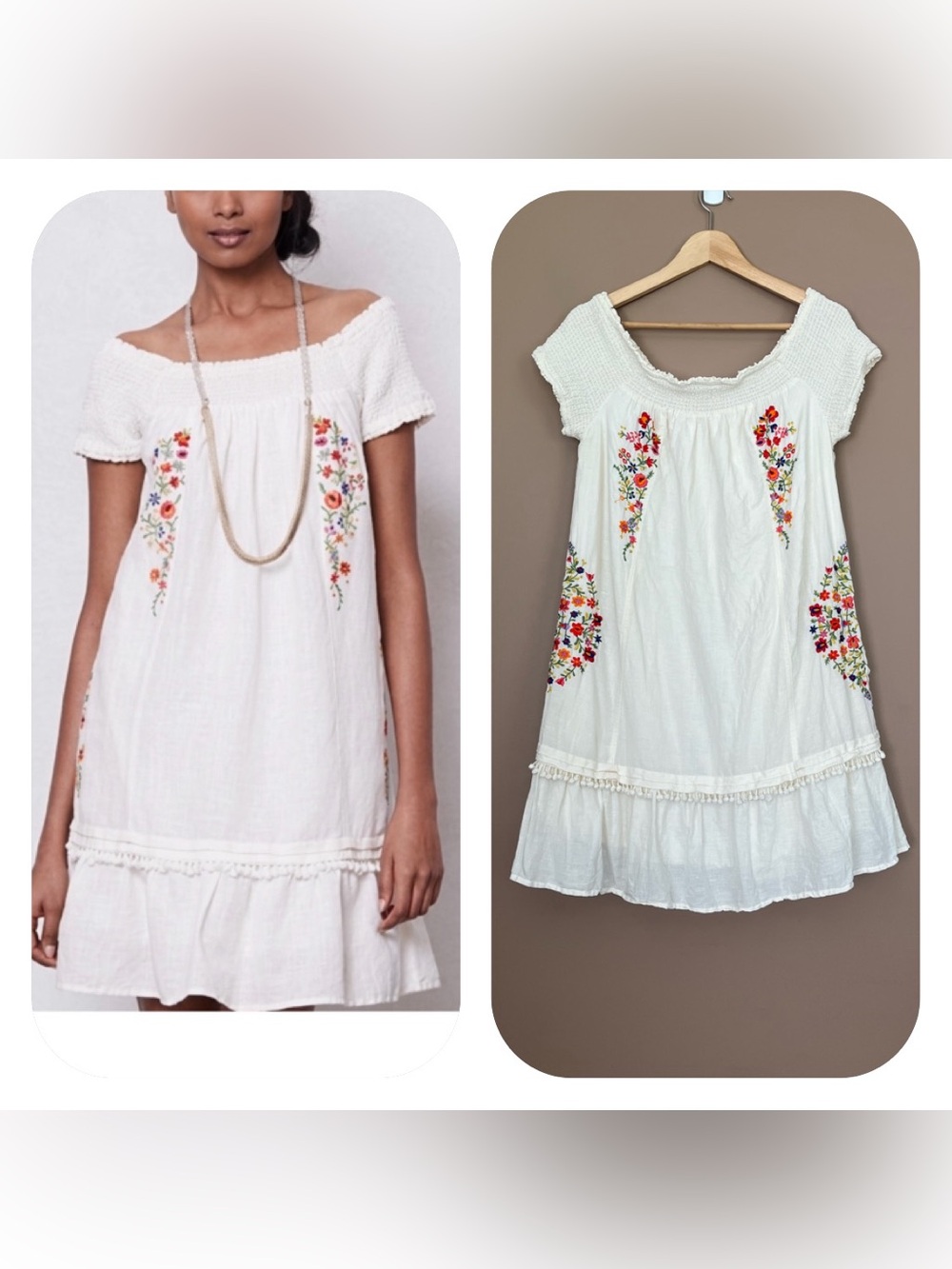 {Moulinette Soeurs} Off-The-Shoulder Embroidered Mini Dress - Womens 14